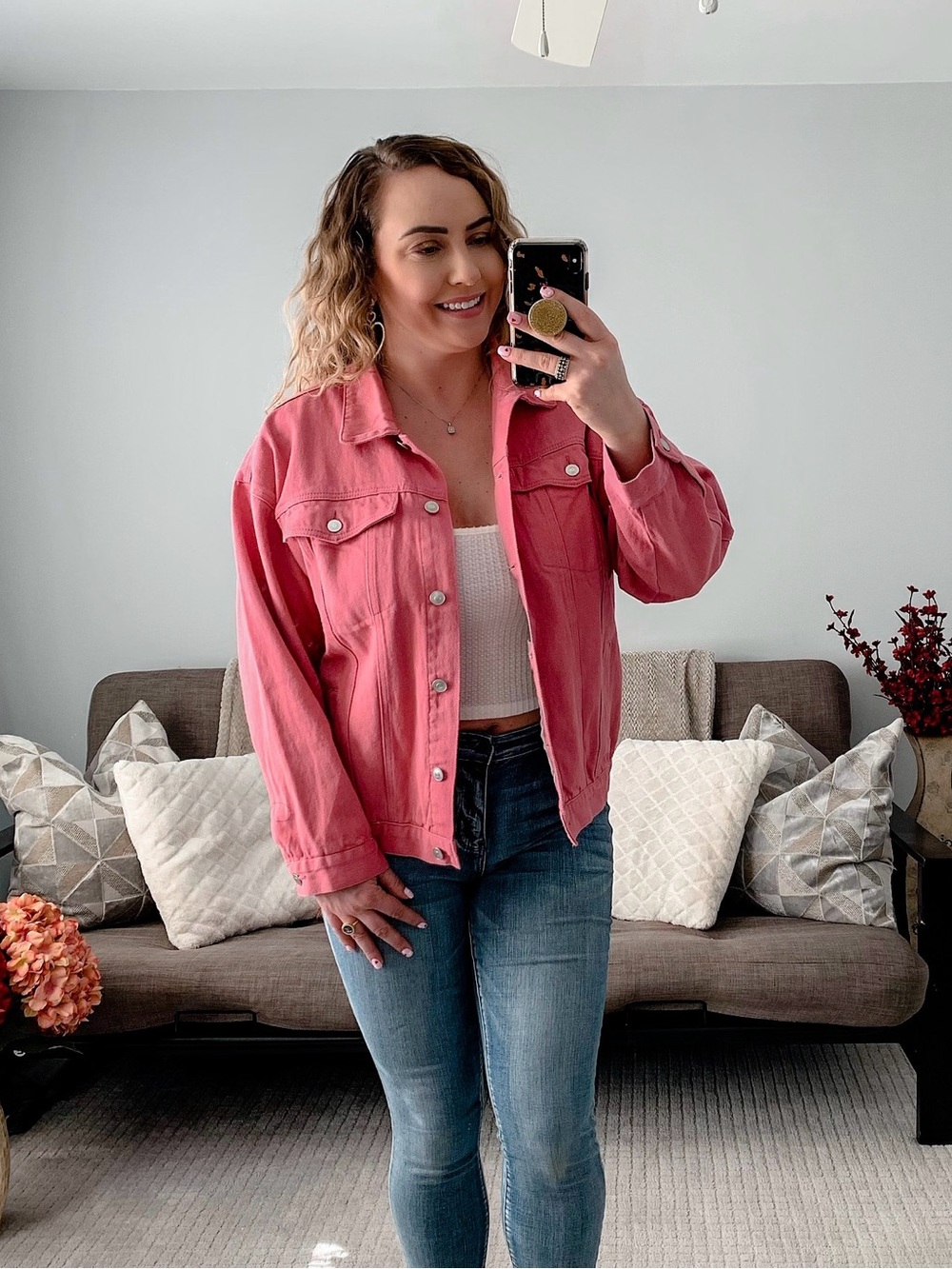 Fantastic Fawn Coral-Pink Denim Jacket